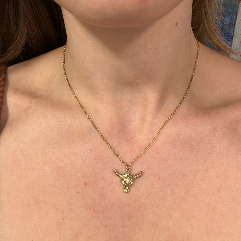 bull head stainless steel plated gold necklace bullhead western longhorn